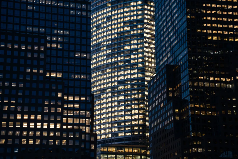 Business district with contemporary office buildings